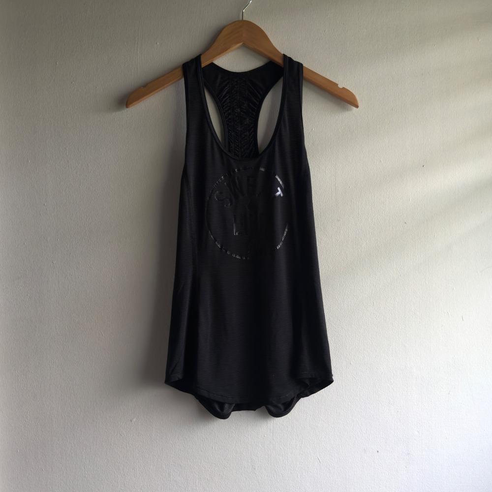 Lululemon Sweat Life Ruched Racerback Tank Top Women 4 Black Striped Athletic